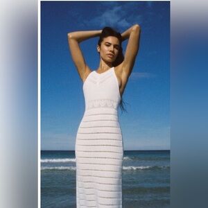 Zara White crochet Knit Open Back Dress size S